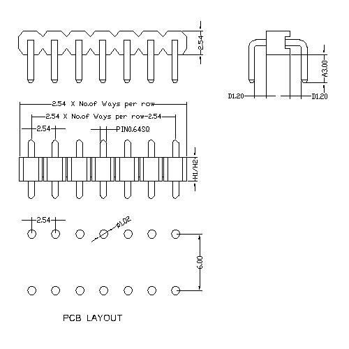 2.54 mm Pin Header Single Row U Type PHEU02-XXS